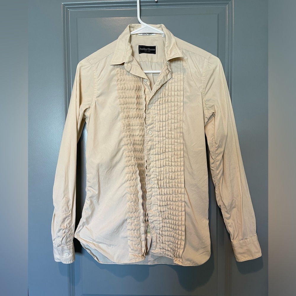Vintage Perkins Shearer ruffle long sleeve blouse cream color size 10